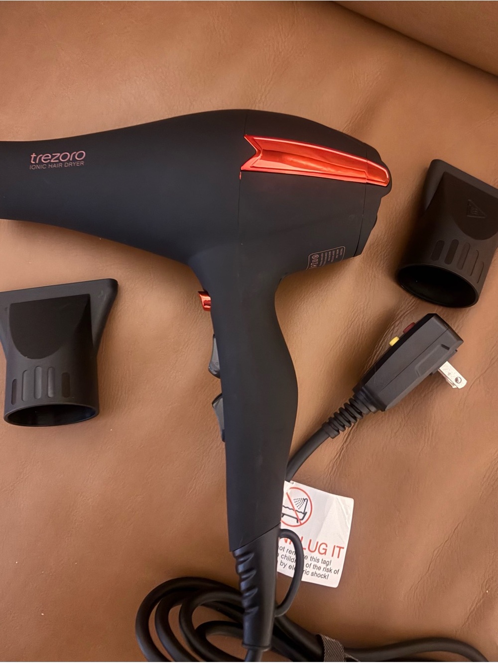 Trezoro Black Ionic Hair Dryer with Red Accents brand new